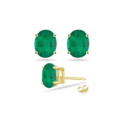 0.38-0.55 Cts of 5x3 mm AA Oval Natural Emerald Stud Earrings in 18K Yellow Gold