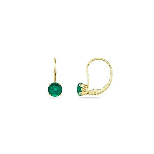 1.30-1.52 Cts of 6 mm AAA Round Lab Created Emerald Stud Earrings with Scroll Lever Backs in 14K Yellow Gold