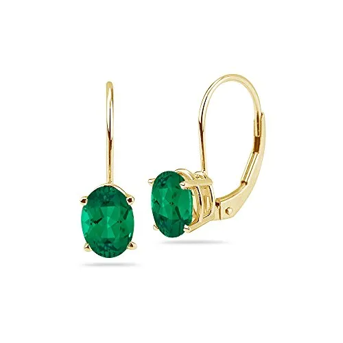 1.45-1.65 Cts of 7x5 mm AAA Oval Russian Lab Created Emerald Stud Earrings in 14K Yellow Gold