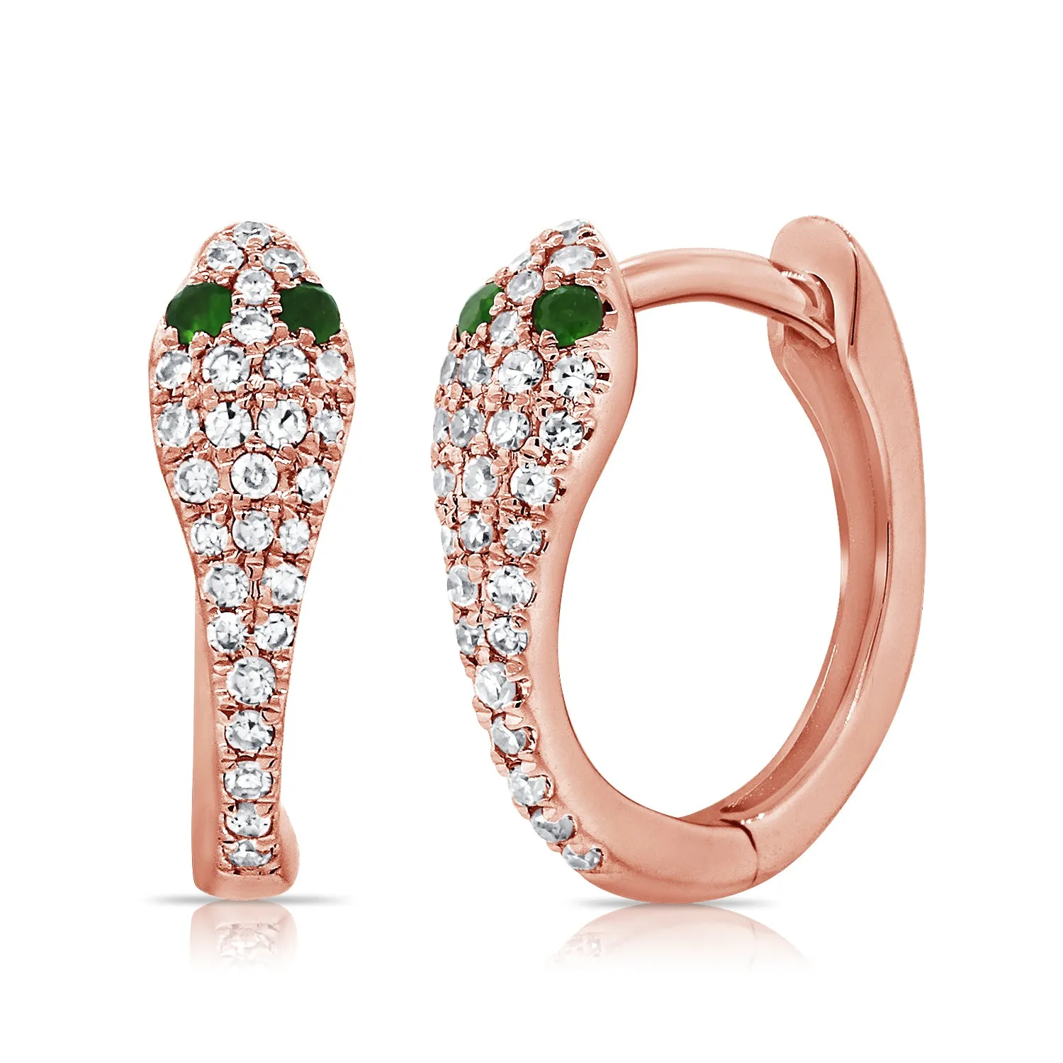 14K GOLD DIAMOND AND EMERALD SMALL SNAKE HUGGIES