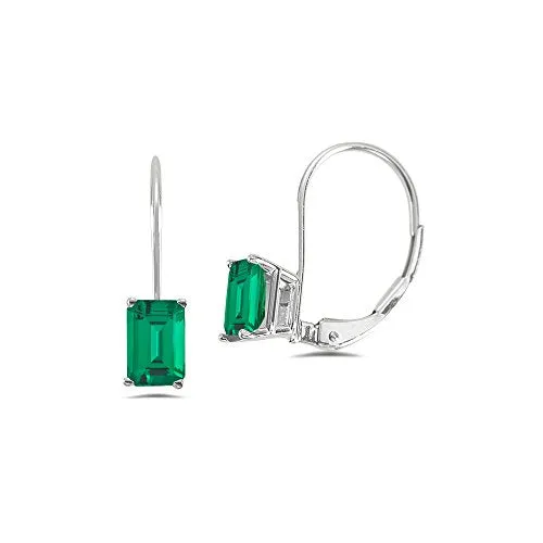 1.64-1.88 Cts of 7x5 mm AAA Emerald-Cut Russian Lab Created Emerald Stud Earrings in 14K White Gold