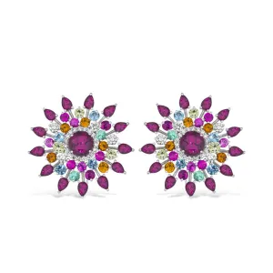 18k Amazonia (cocar) White Gold Earring With 0.40 Cts Vs-Gh Diamonds  And Ruby And Citrine And Topaz And Emerald And Sapphire And Peridot And Rhodolite