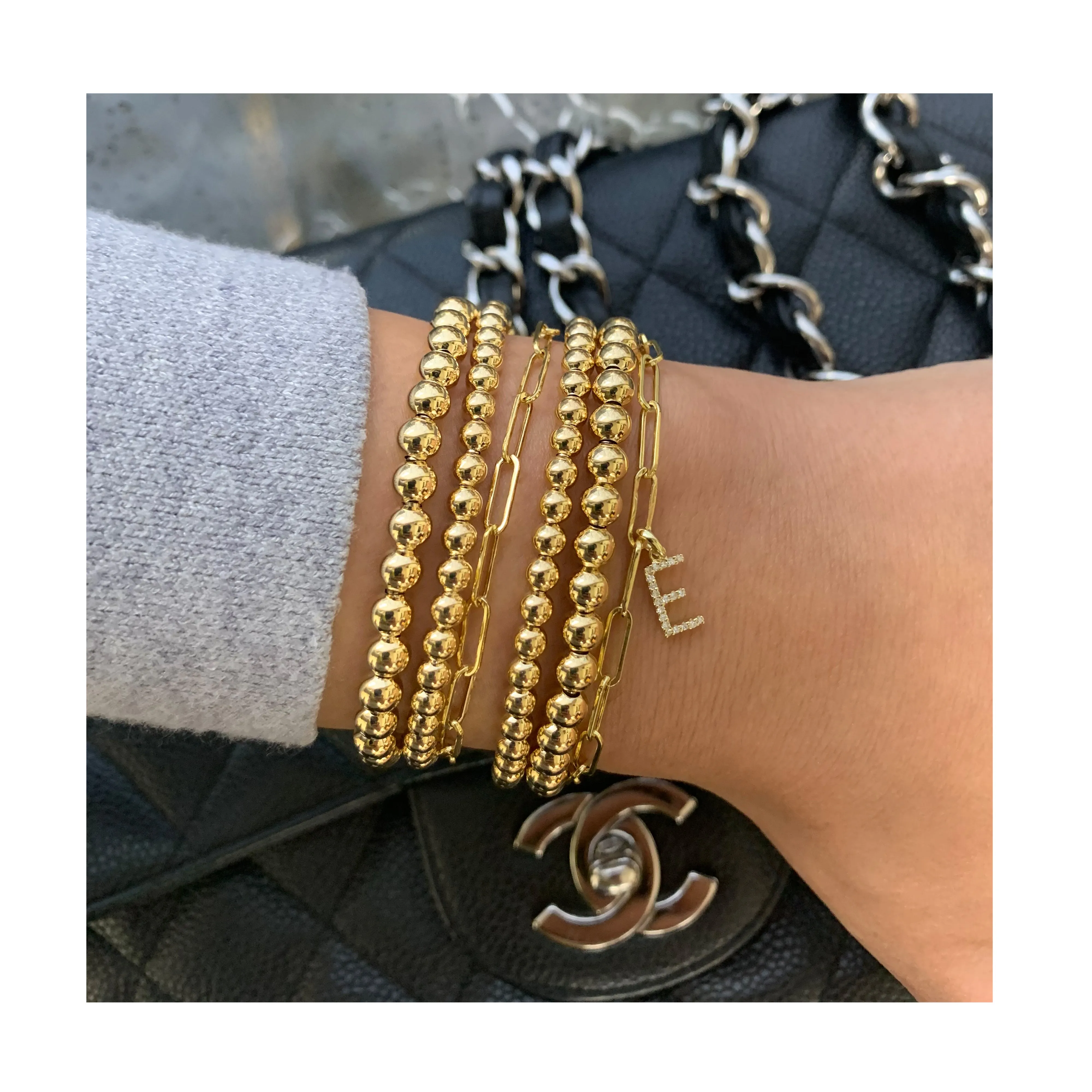 18k Gold Beaded Stretch Bracelet