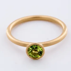 18K Matte Yellow Gold Yumdrop Ring with Fine Quality Round Peridot by Kimberly Collins Colored Gems