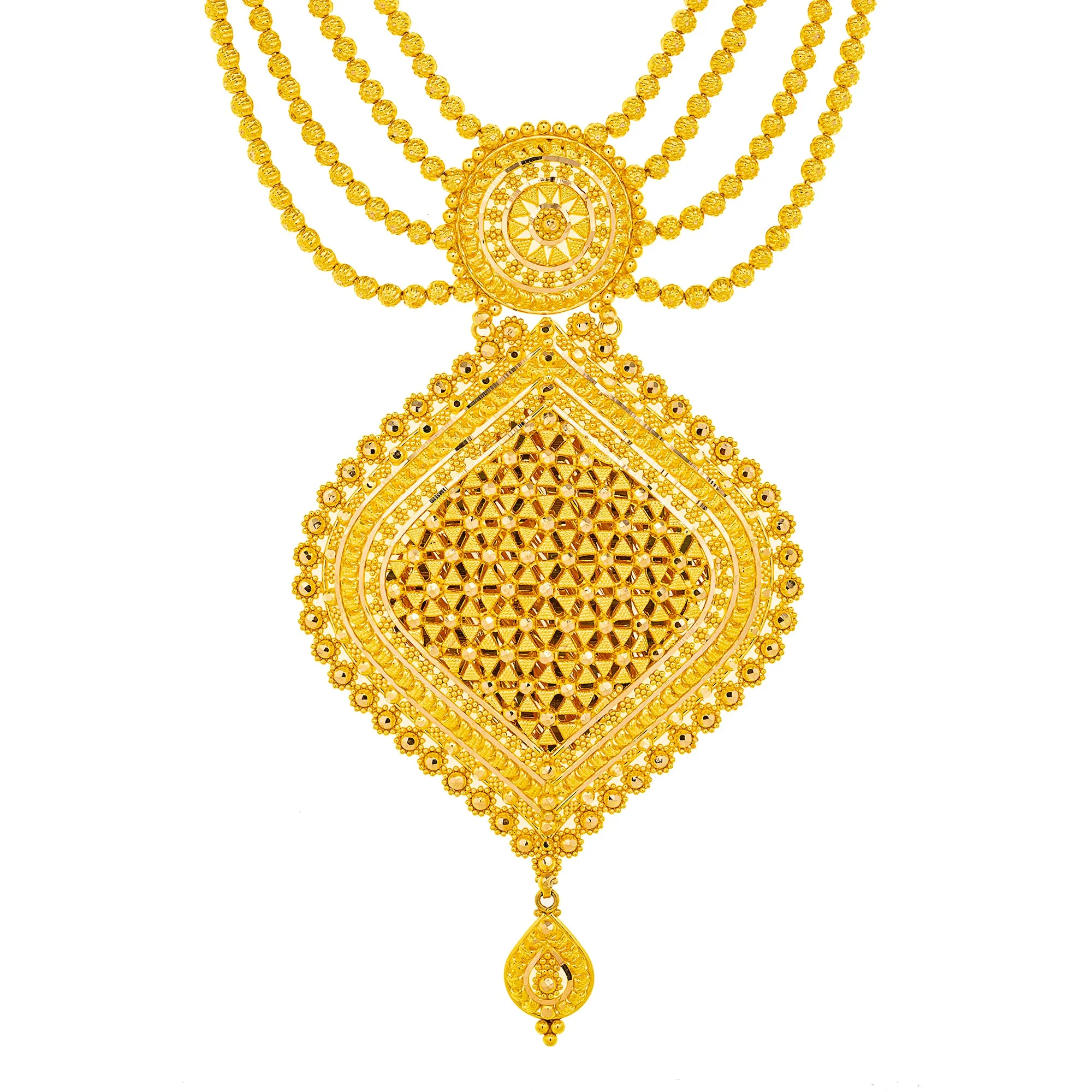 22K Yellow Gold Bridal Necklace & Jhumki Earring Set (88.7 grams)