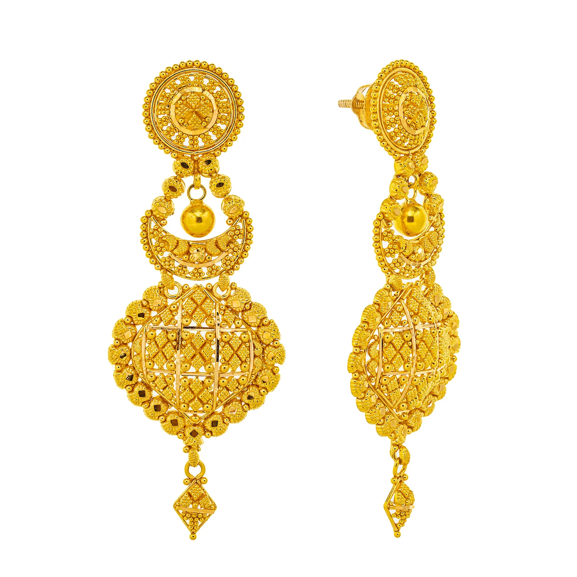 22K Yellow Gold Bridal Necklace & Jhumki Earring Set (88.7 grams)