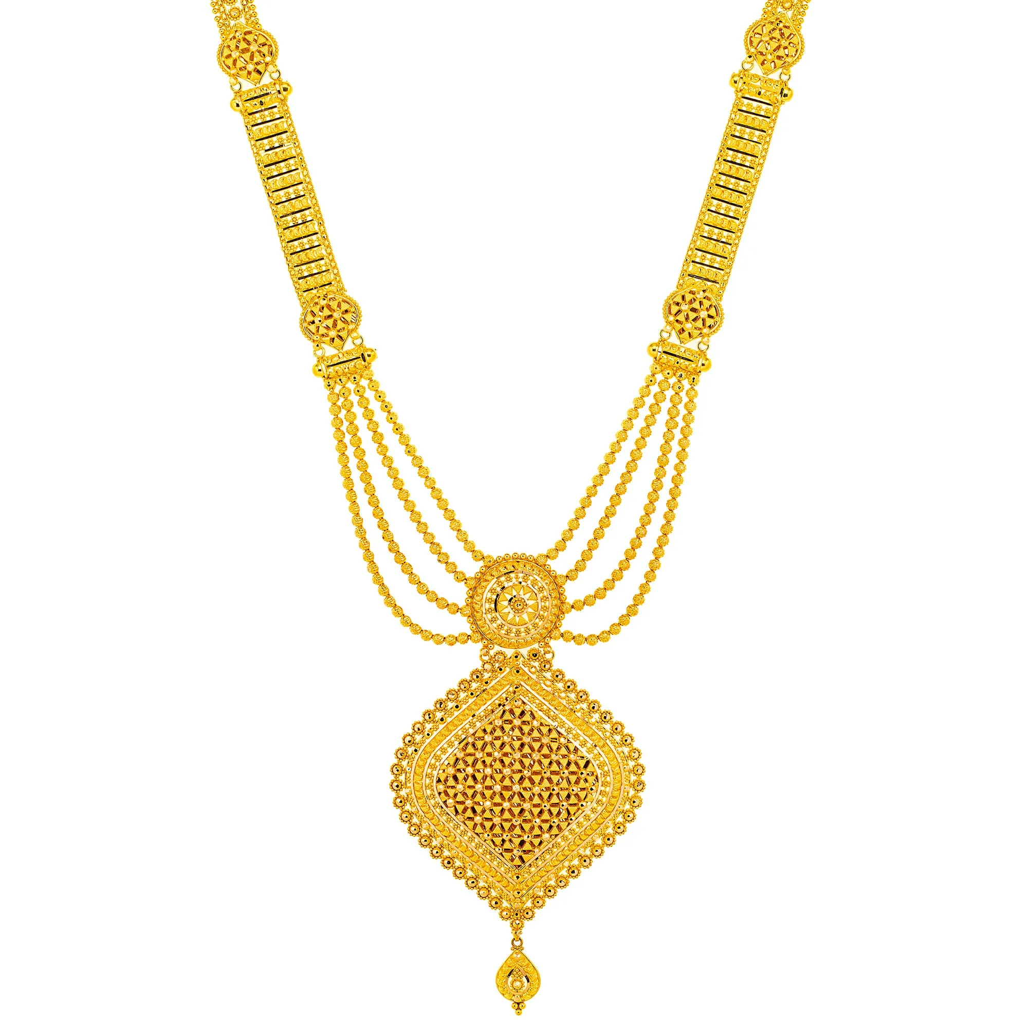 22K Yellow Gold Bridal Necklace & Jhumki Earring Set (88.7 grams)