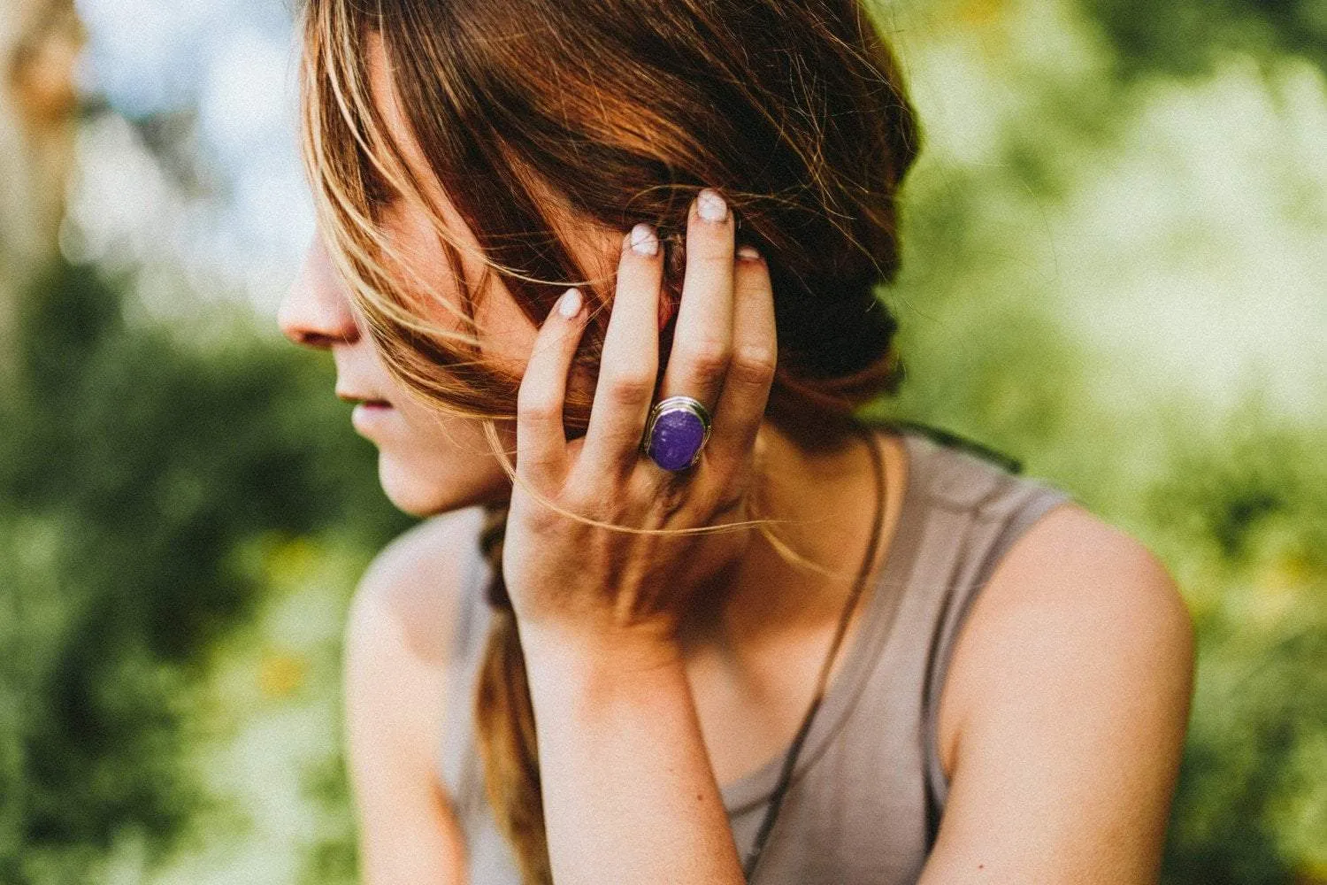 Amethyst Buddha Head Ring