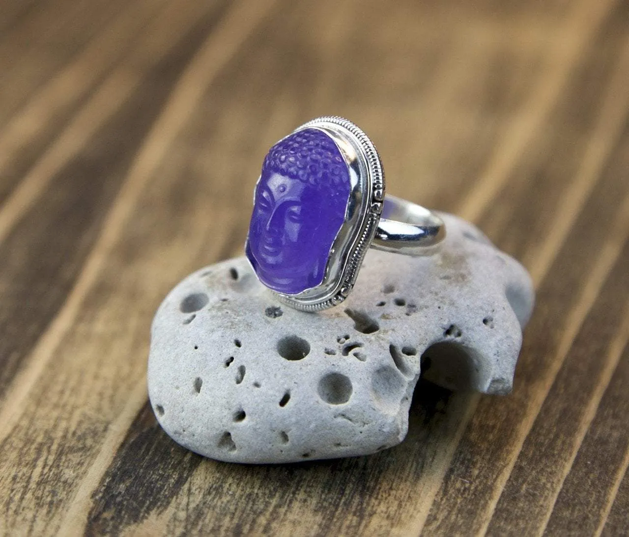 Amethyst Buddha Head Ring