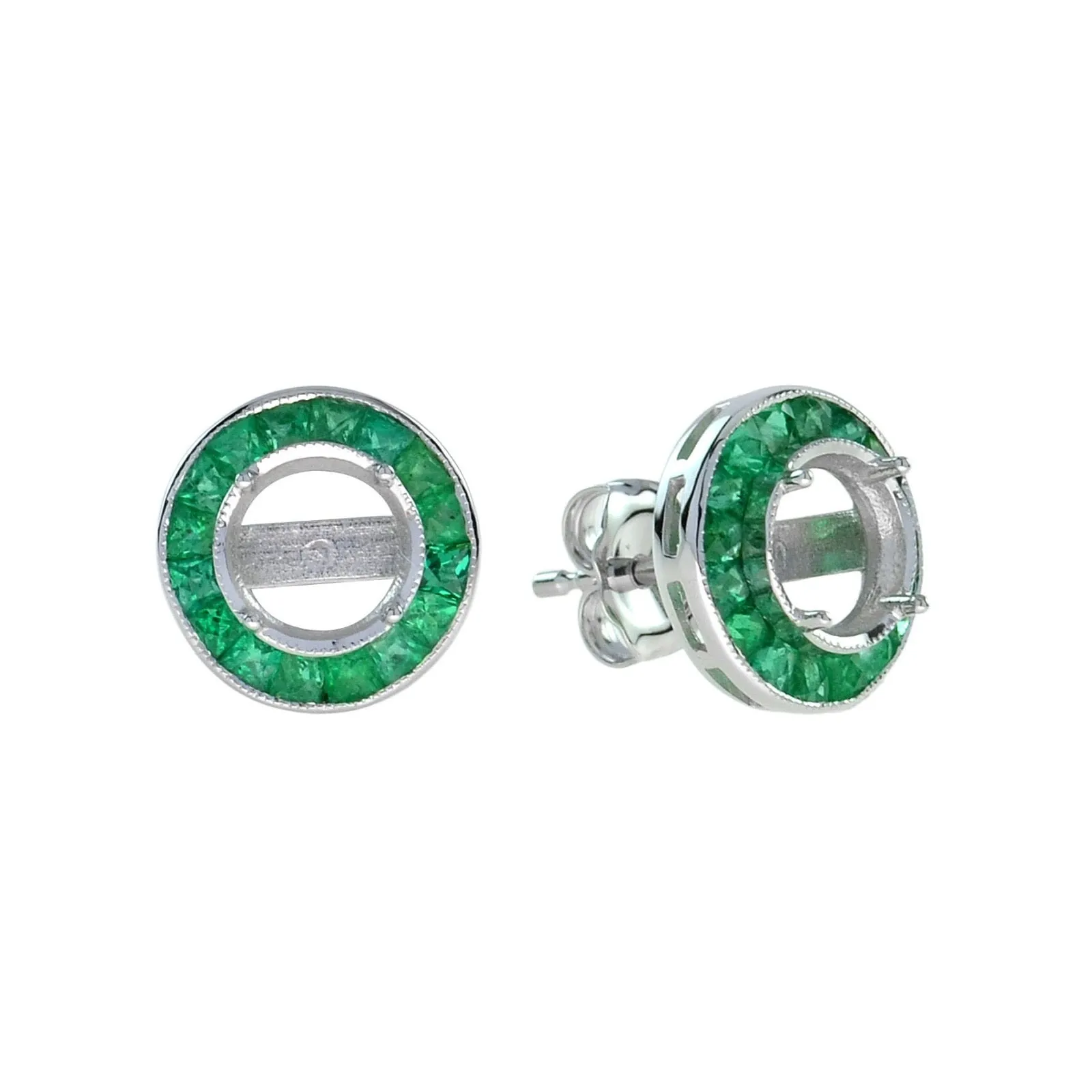 Art Deco Reproduction Aristocrat 1.03 cttw Emerald Semi Mount Earrings 11595