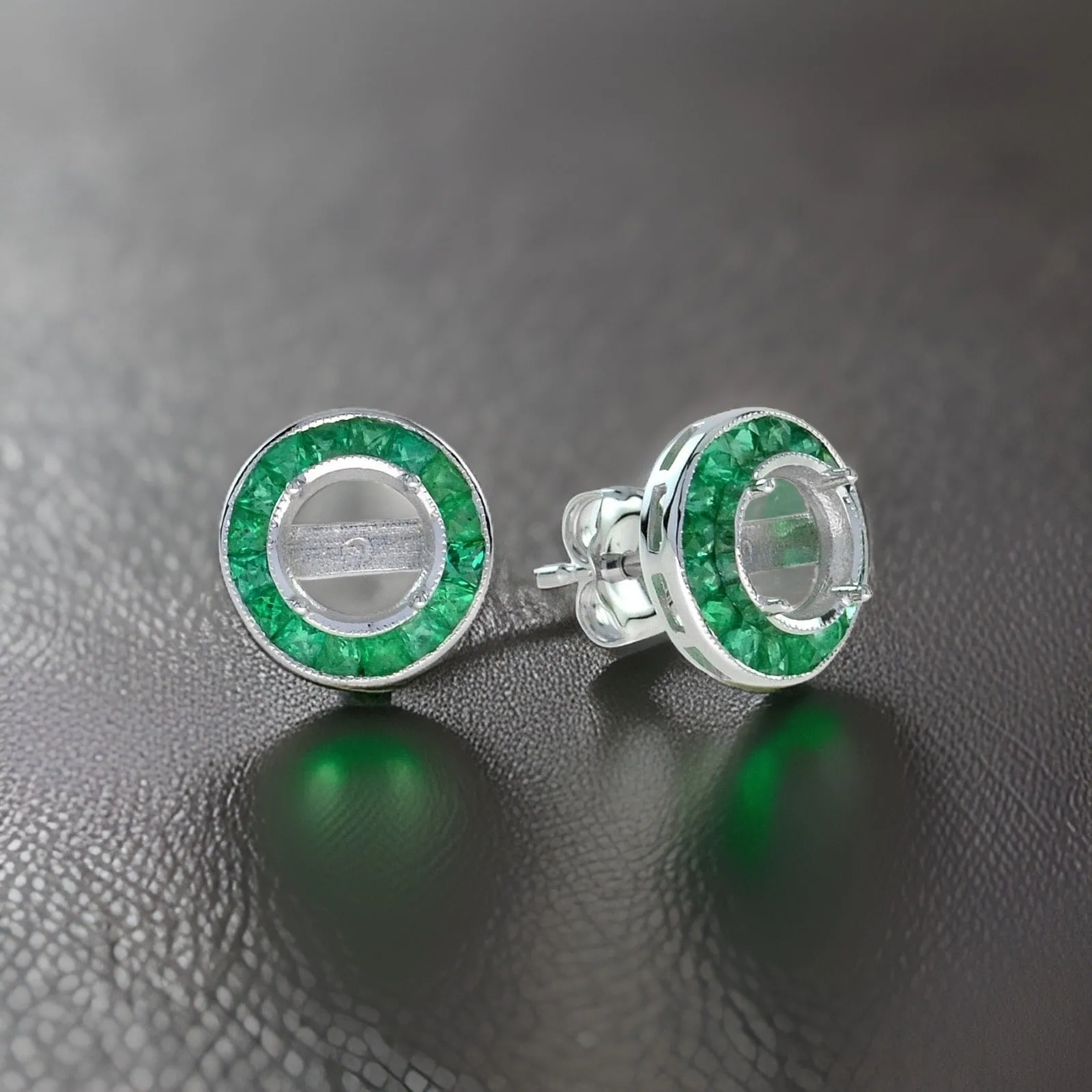 Art Deco Reproduction Aristocrat 1.03 cttw Emerald Semi Mount Earrings 11595