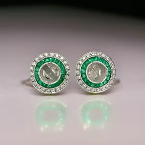 Art Deco Reproduction Aristocrat 1.20 cttw Emerald and Diamond Semi Mount Earrings 11610