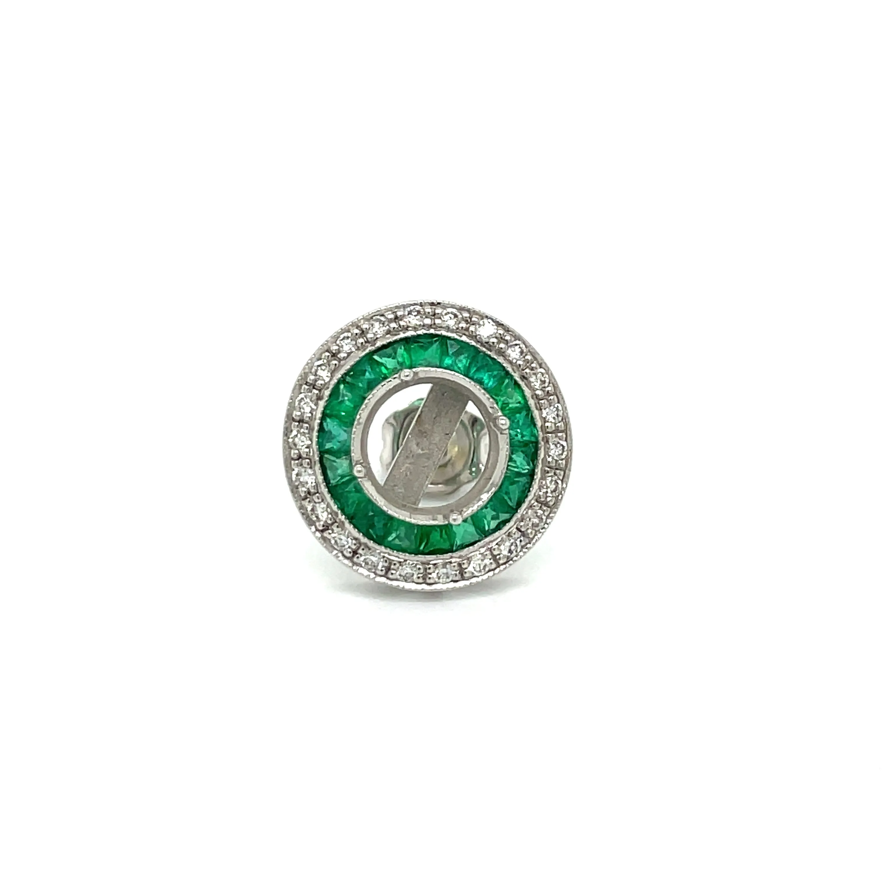 Art Deco Reproduction Aristocrat 1.20 cttw Emerald and Diamond Semi Mount Earrings 11610