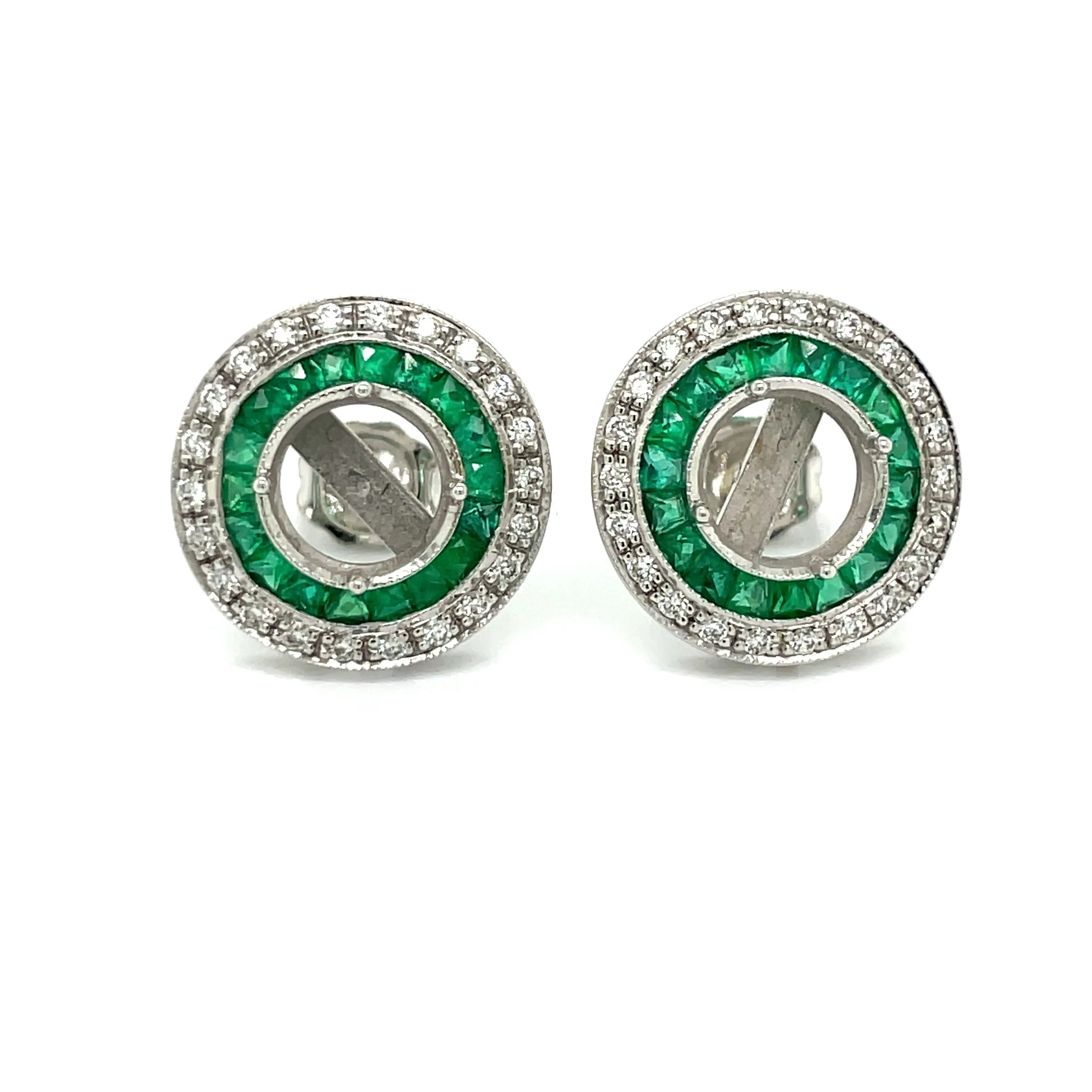 Art Deco Reproduction Aristocrat 1.20 cttw Emerald and Diamond Semi Mount Earrings 11610