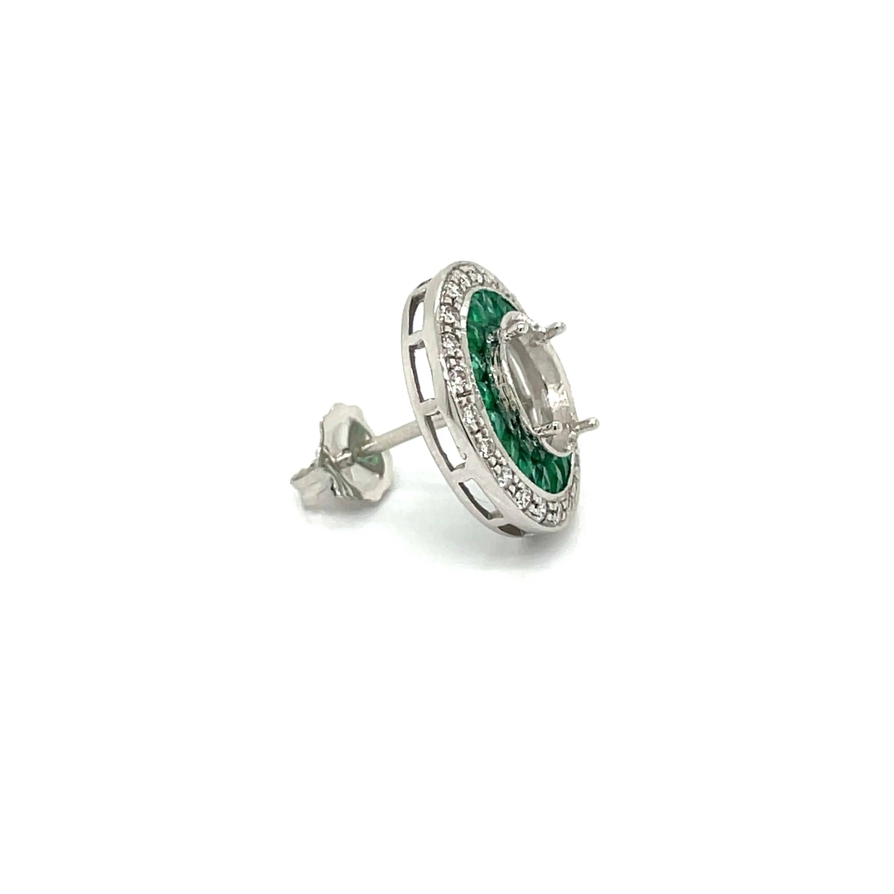 Art Deco Reproduction Aristocrat 1.20 cttw Emerald and Diamond Semi Mount Earrings 11610