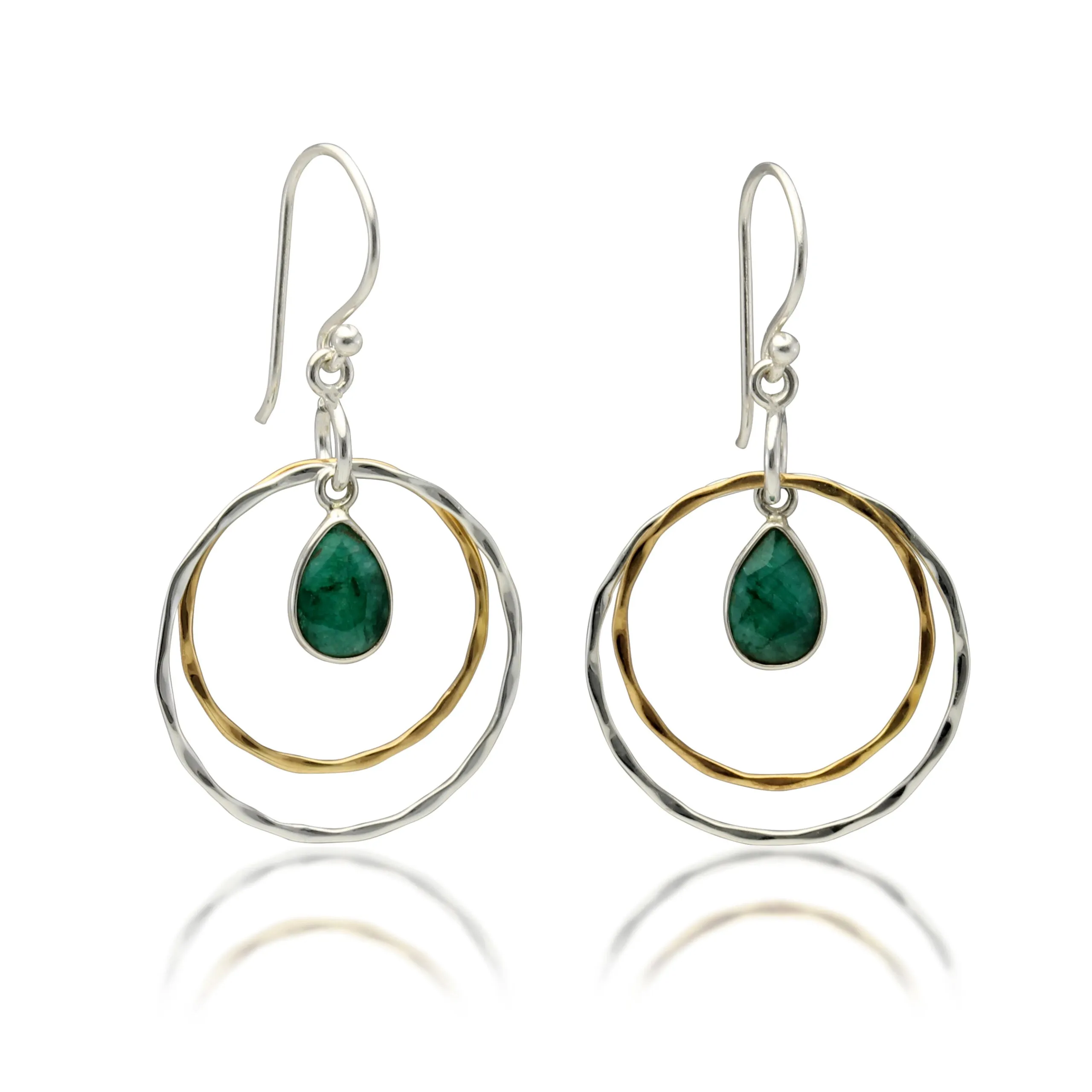Banyan Two Tone Hoop Earrings with Teardrop Jade Hathi