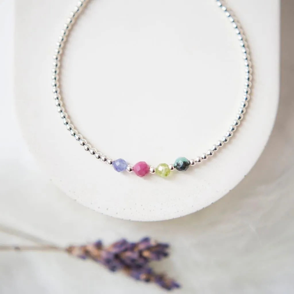 Birthstone Bracelet, Dainty Mum Bracelet Family Birthstones