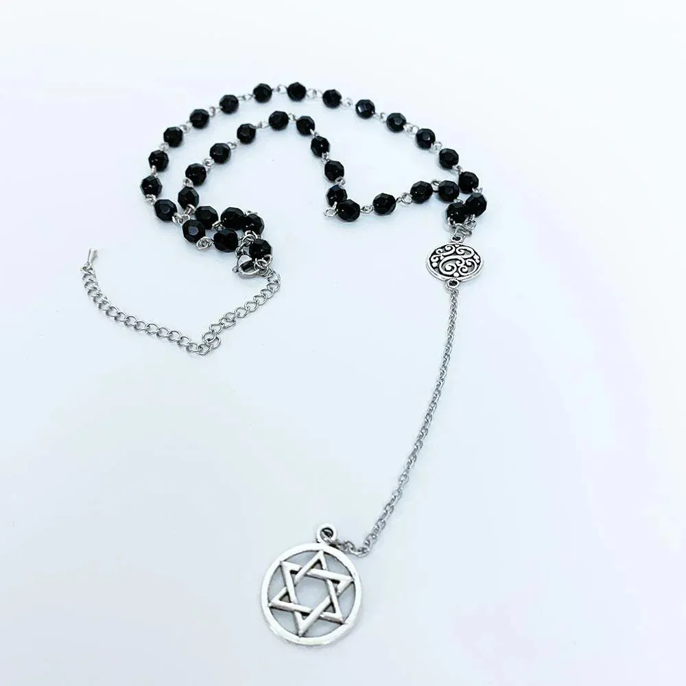 Black Beaded Star of David Y Necklace