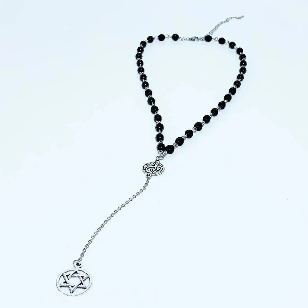Black Beaded Star of David Y Necklace