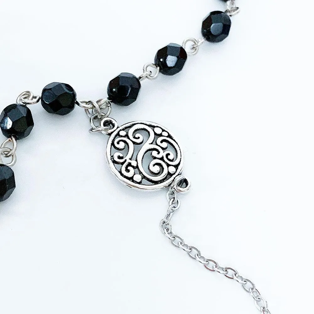 Black Beaded Star of David Y Necklace