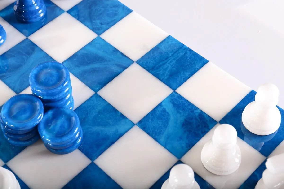 Blue & White Alabaster Inlaid Chest