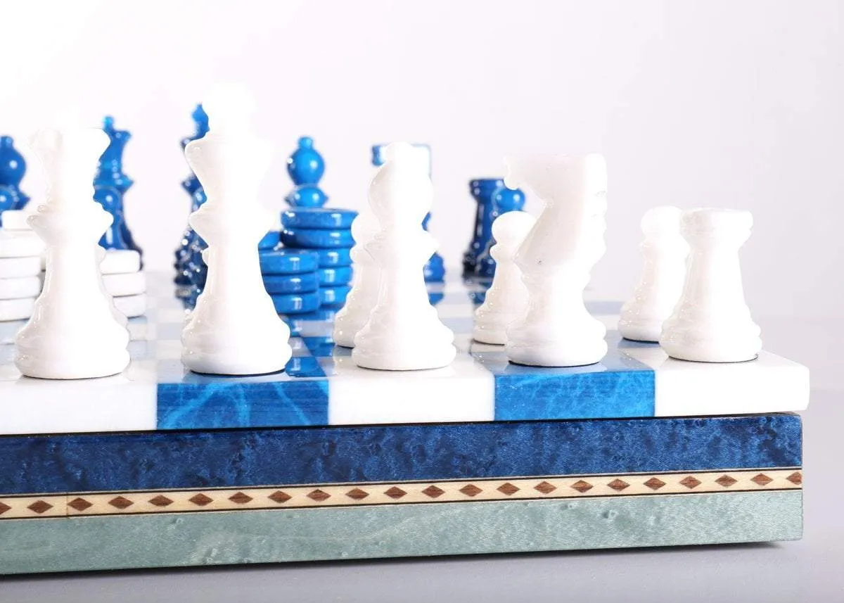 Blue & White Alabaster Inlaid Chest