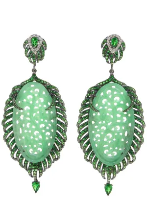 Carved Jade and Tsavorite Earrings