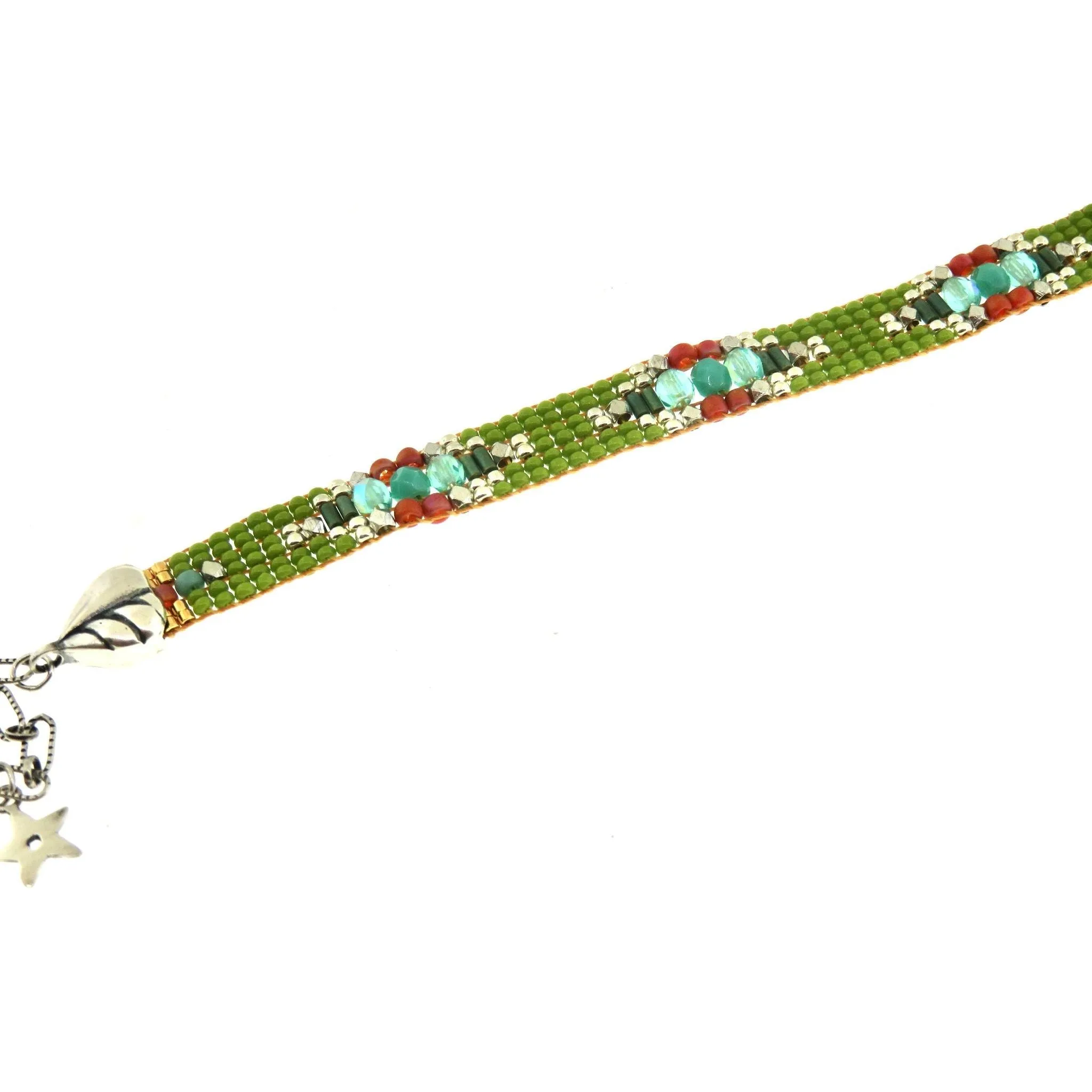 Chili Rose  "Green Angel " 3 Row Tiffany Heart & Star Bracelet