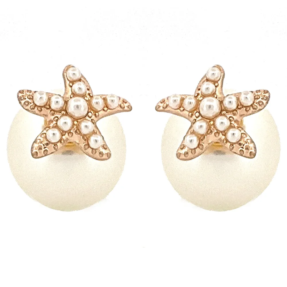 Cute Starfish Pearl Double Sided Design Fashion Stud Earrings
