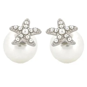 Cute Starfish Pearl Double Sided Design Fashion Stud Earrings
