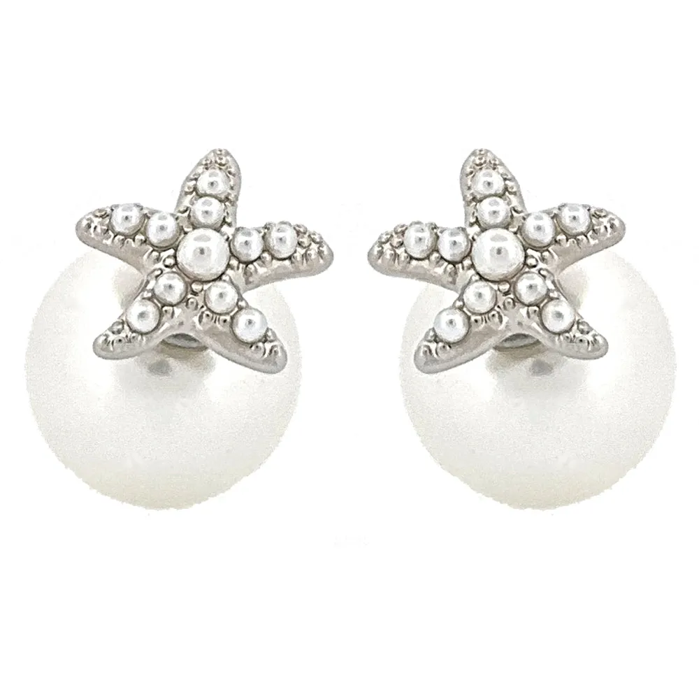 Cute Starfish Pearl Double Sided Design Fashion Stud Earrings