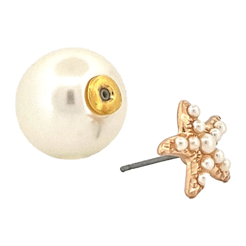 Cute Starfish Pearl Double Sided Design Fashion Stud Earrings