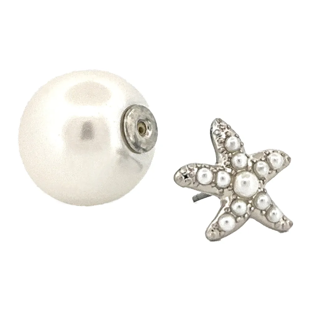 Cute Starfish Pearl Double Sided Design Fashion Stud Earrings