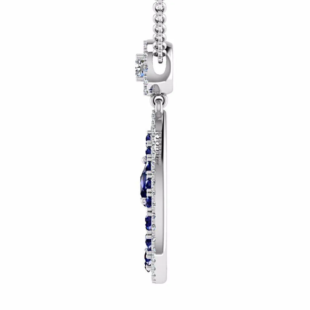 Diamond and Sapphire Pear Shaped Halo Pendant 18K Gold