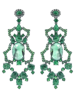 Emerald and Jade Chandelier Earrings