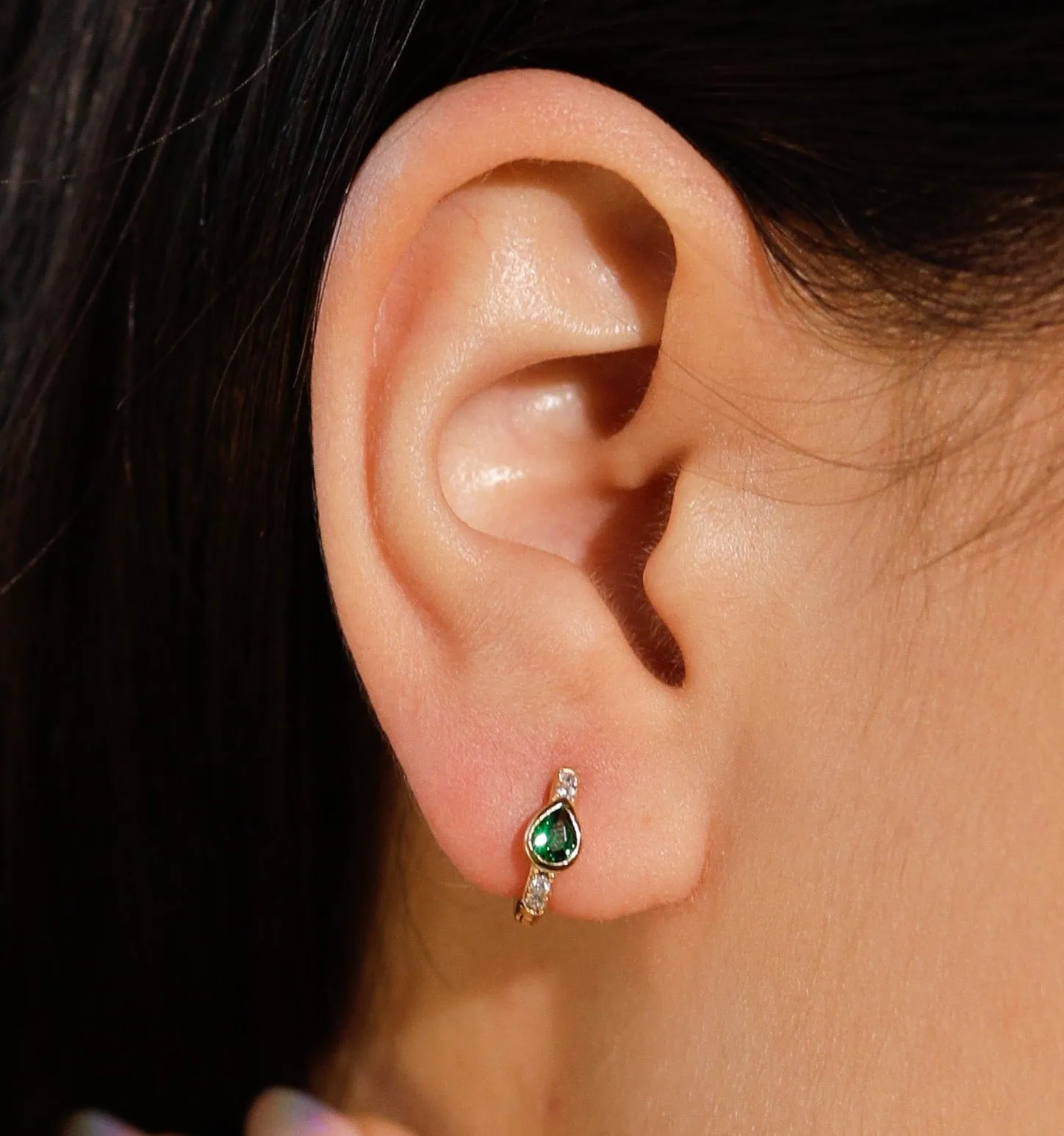 Emerald Teardrop Hoop Earrings