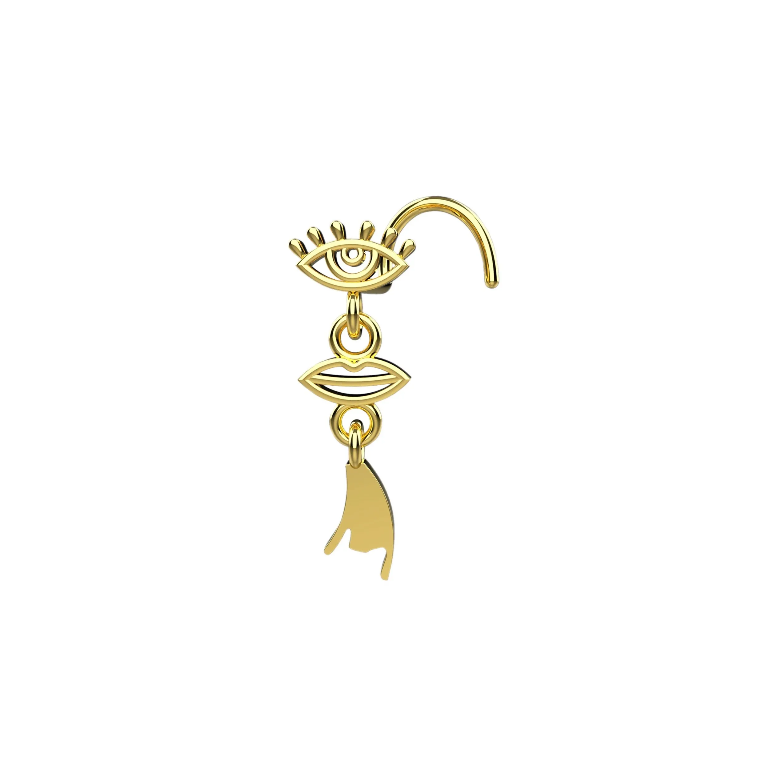 Evil Eye Dangle Nose Ring Stud – Gold Piercing Jewelry for Women