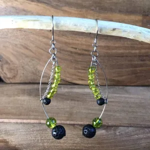 Financial & Spiritual Abundance | Peridot and Lava Bead Essential Oil Earrings