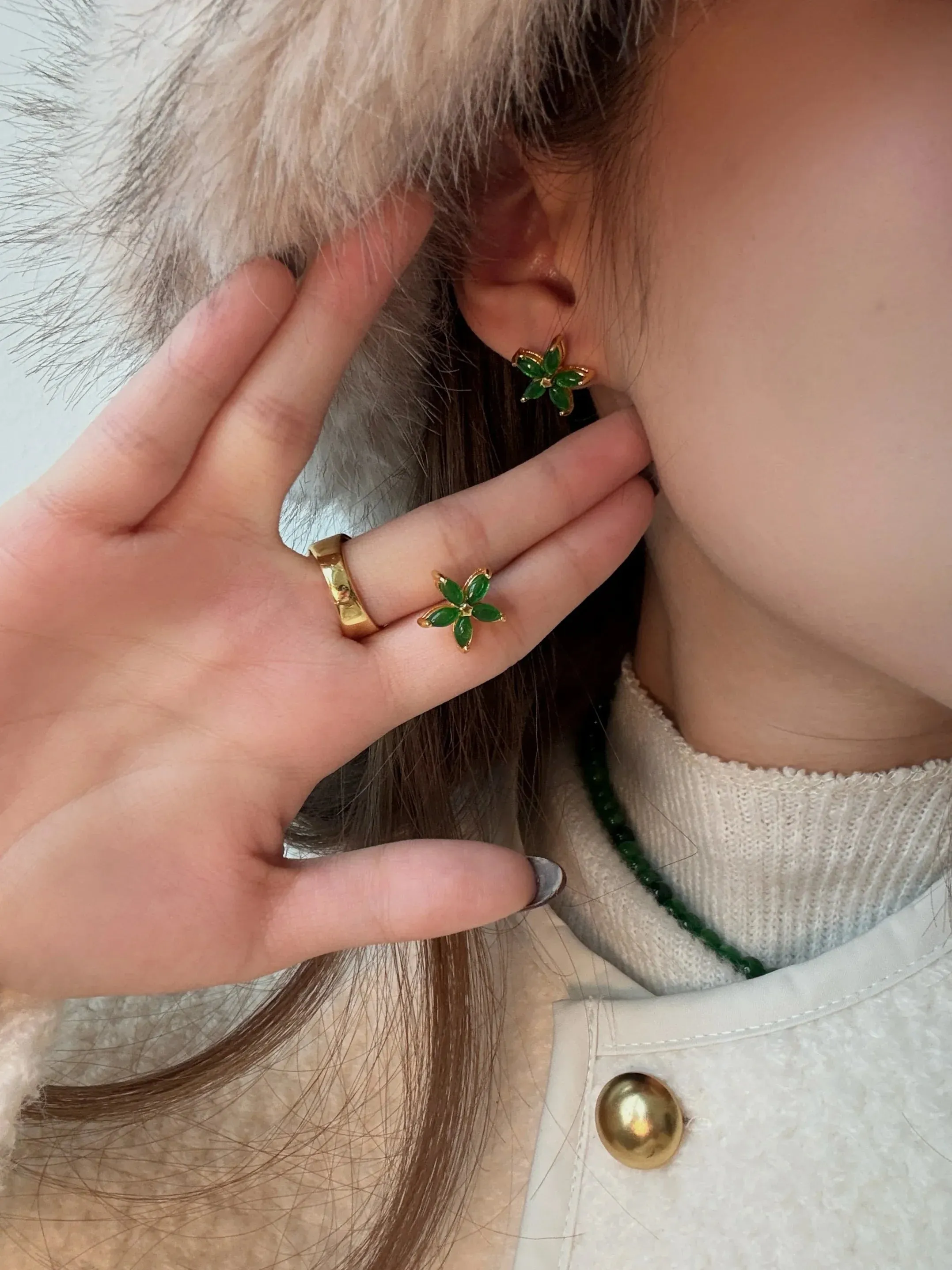 Flora — Green Jade Stud Earrings