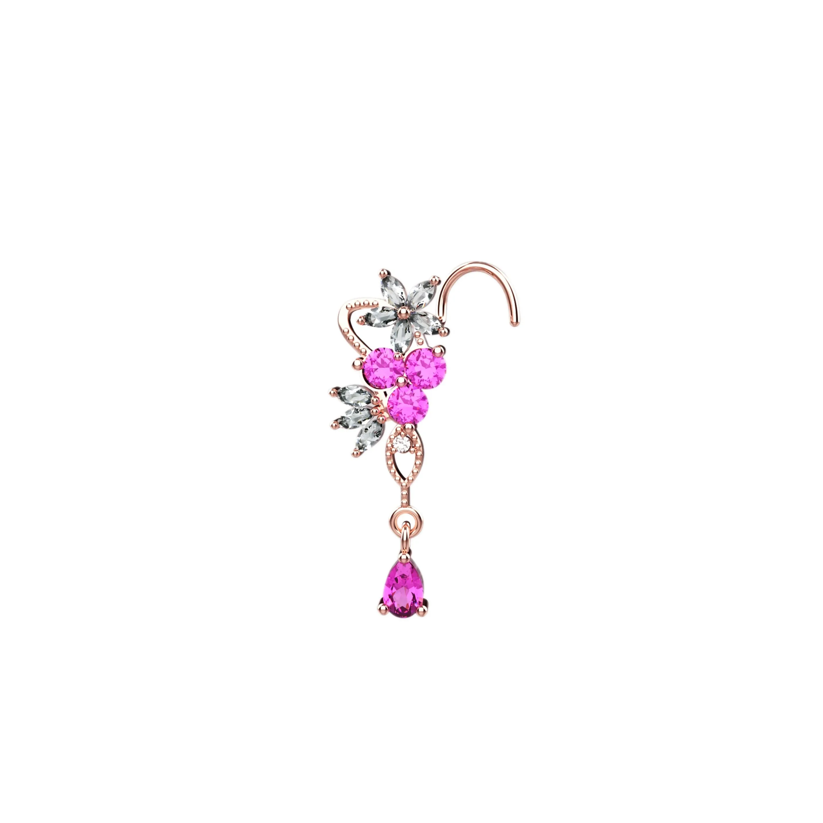 Floral Dangle Gold Nose Ring and Studs – Piercing Jewelry for Women