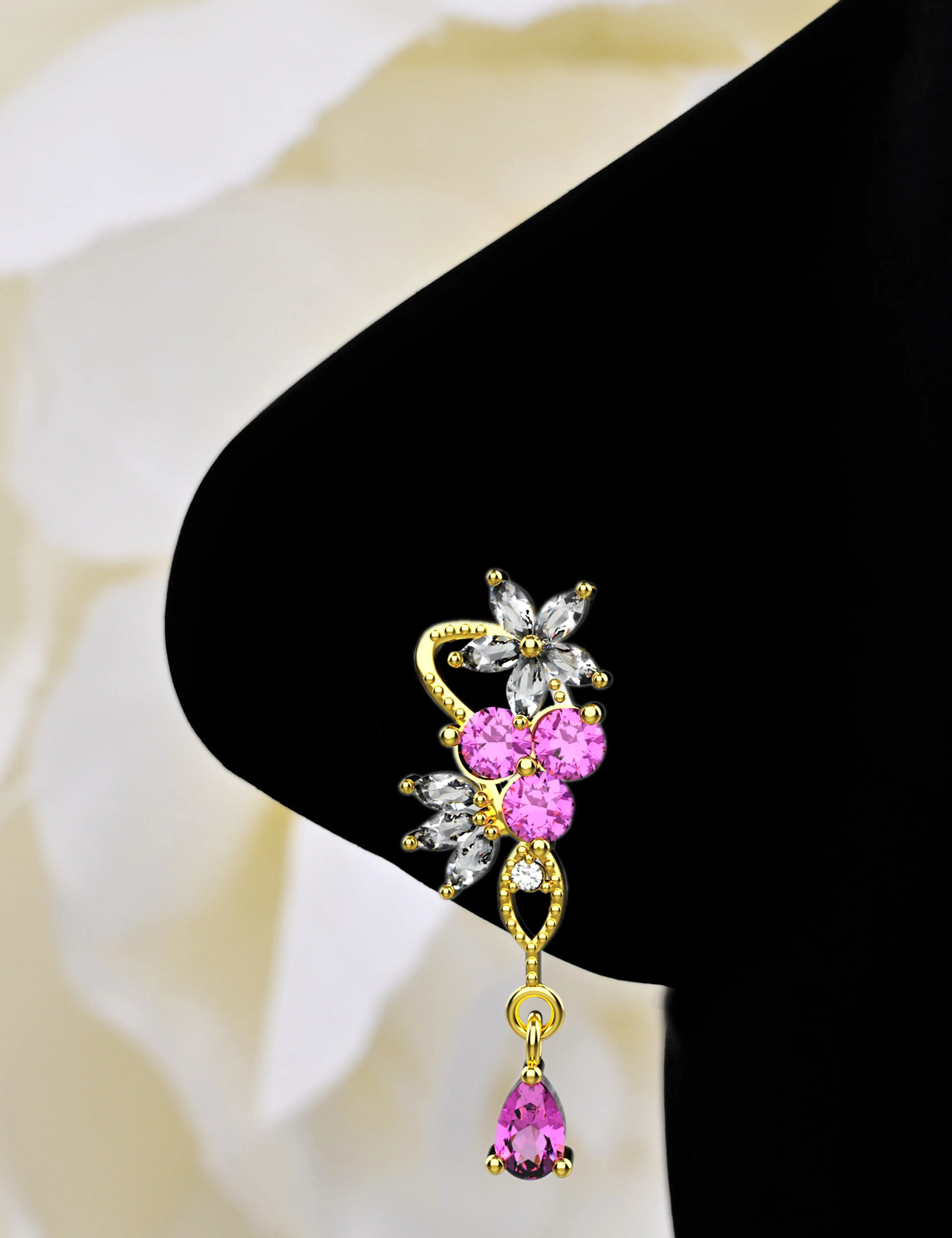 Floral Dangle Gold Nose Ring and Studs – Piercing Jewelry for Women