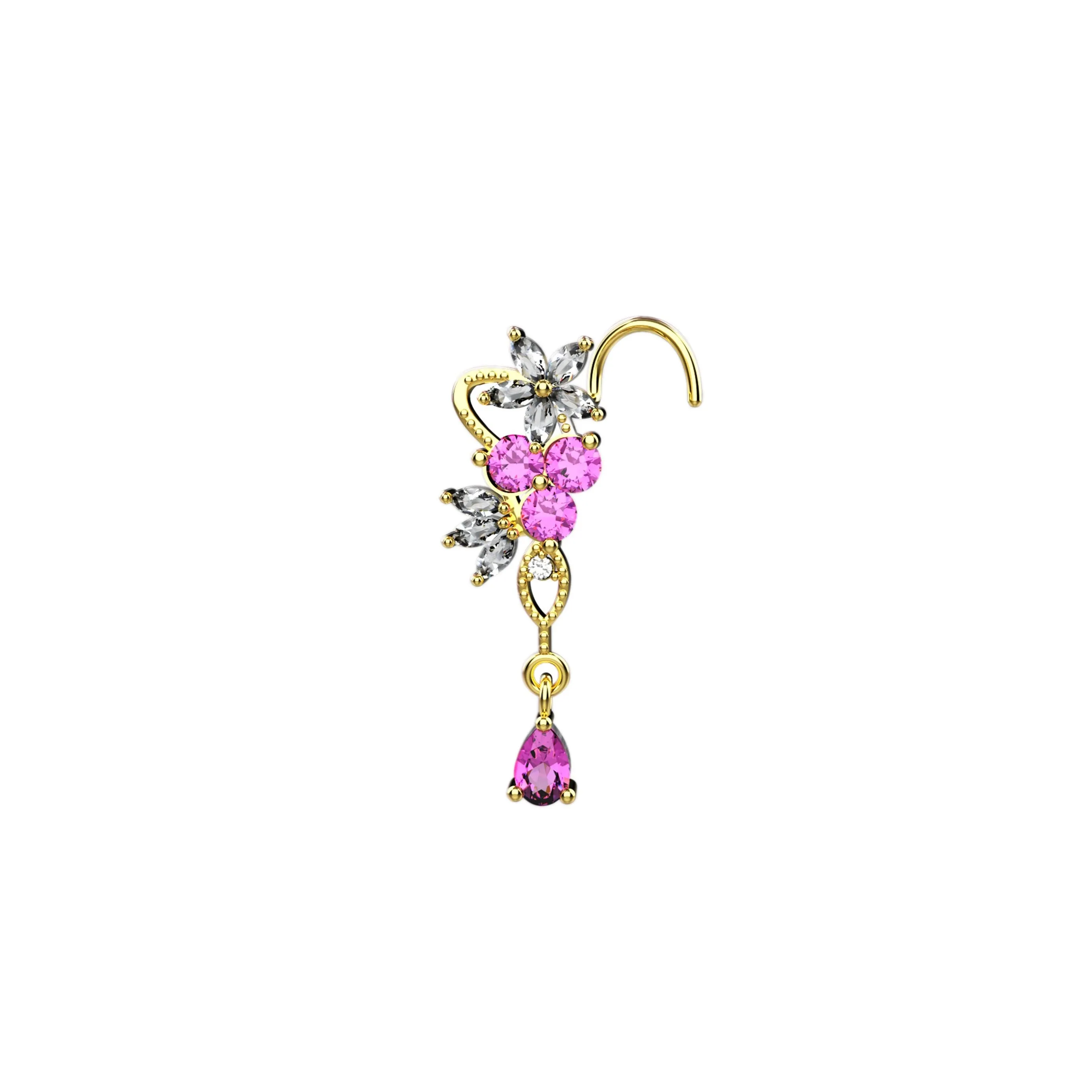 Floral Dangle Gold Nose Ring and Studs – Piercing Jewelry for Women