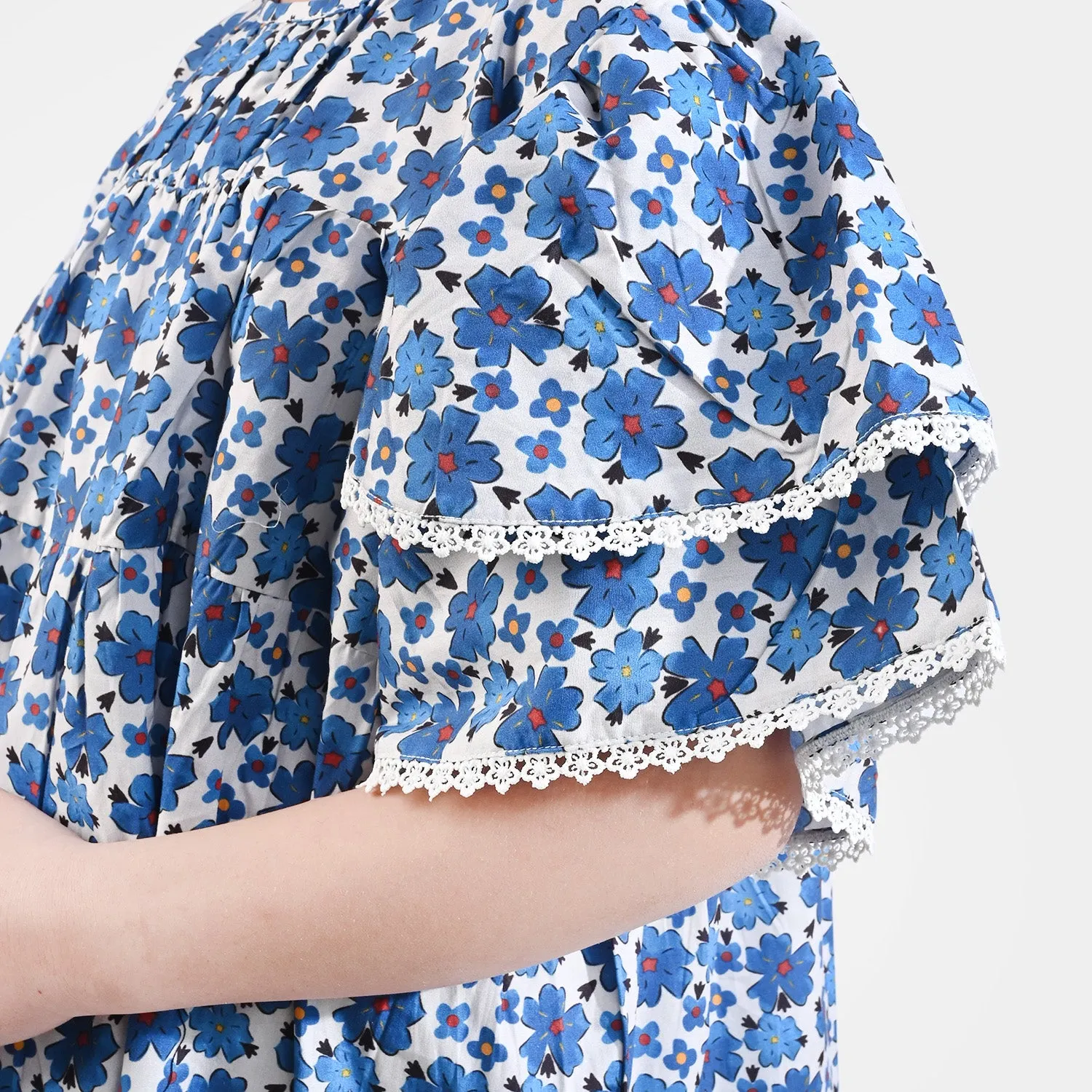 Girls Cotton Poplin Long Dress Blue Bell-Blue
