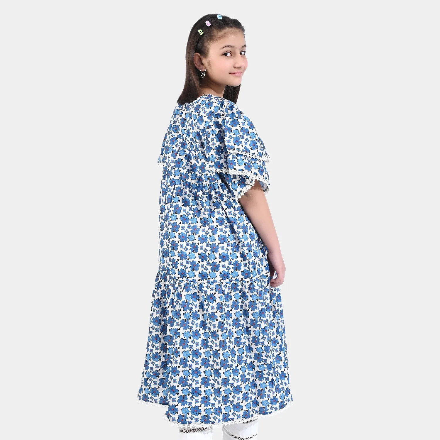 Girls Cotton Poplin Long Dress Blue Bell-Blue
