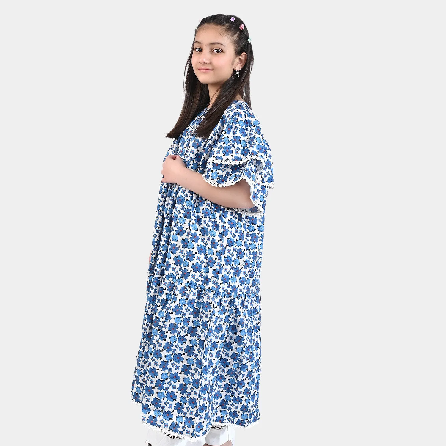 Girls Cotton Poplin Long Dress Blue Bell-Blue