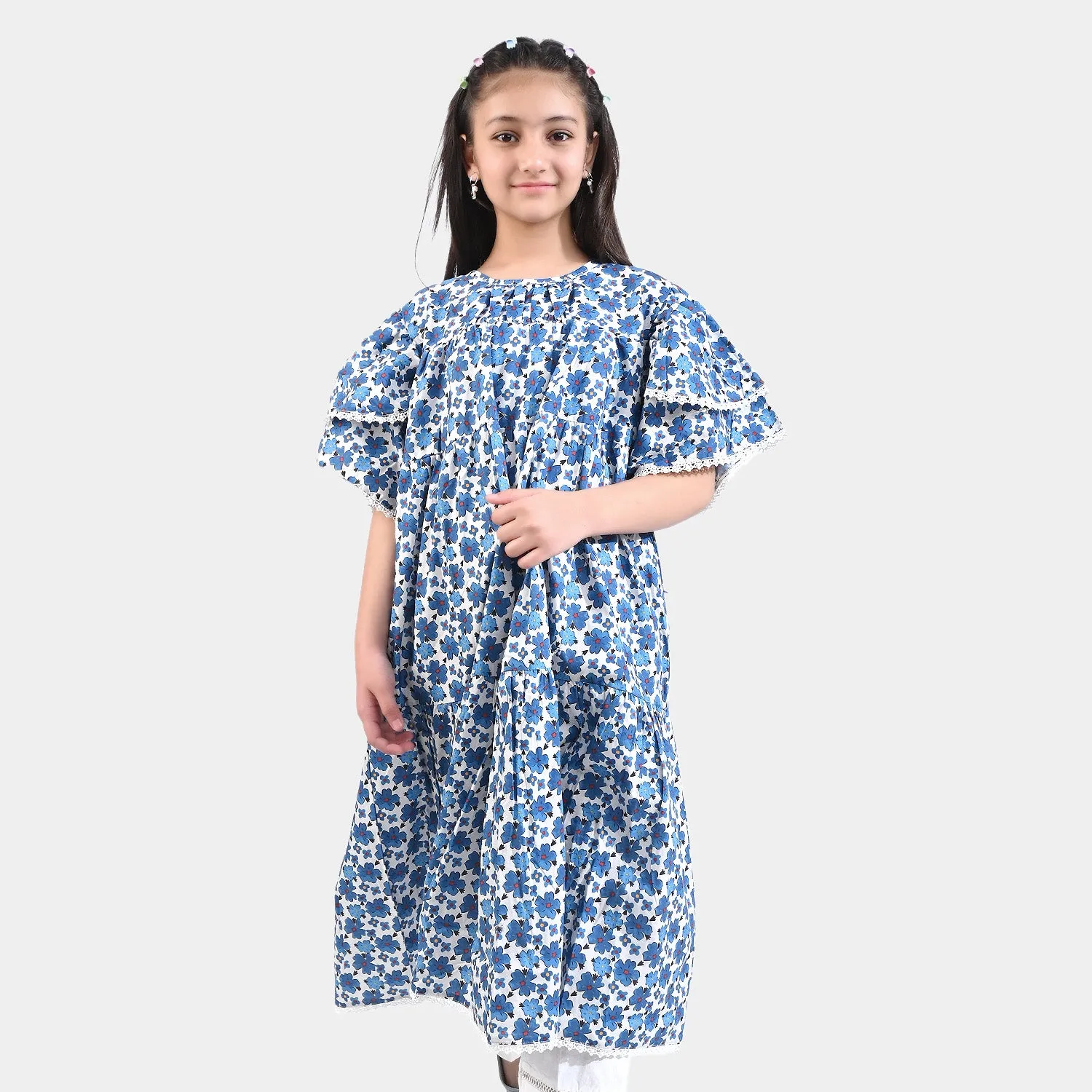 Girls Cotton Poplin Long Dress Blue Bell-Blue