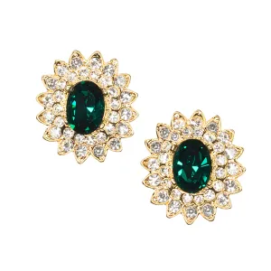 Gold And Crystal Setting Emerald Stone Center Clip Earring