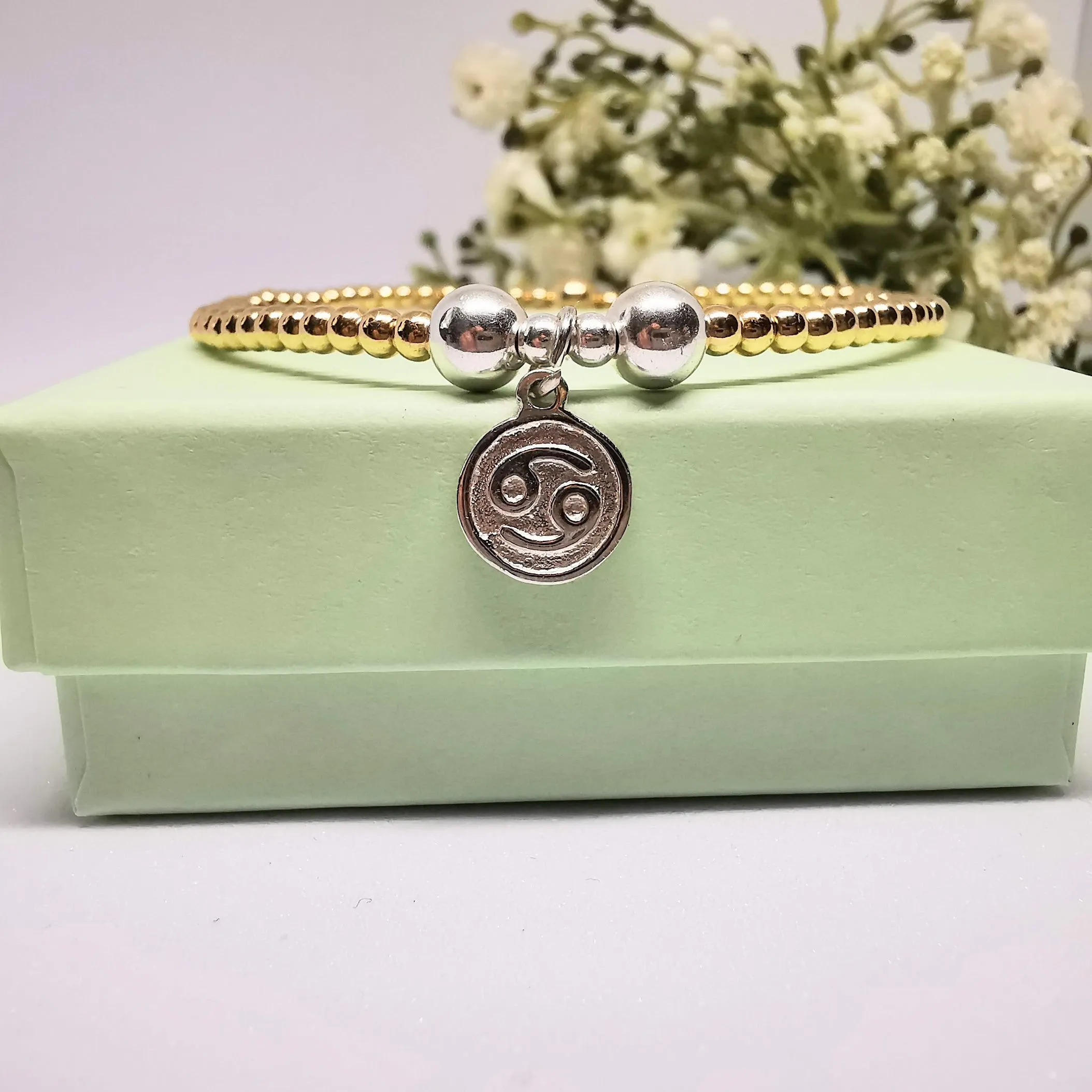 Gold Beaded Bracelet Cancer Zodiac