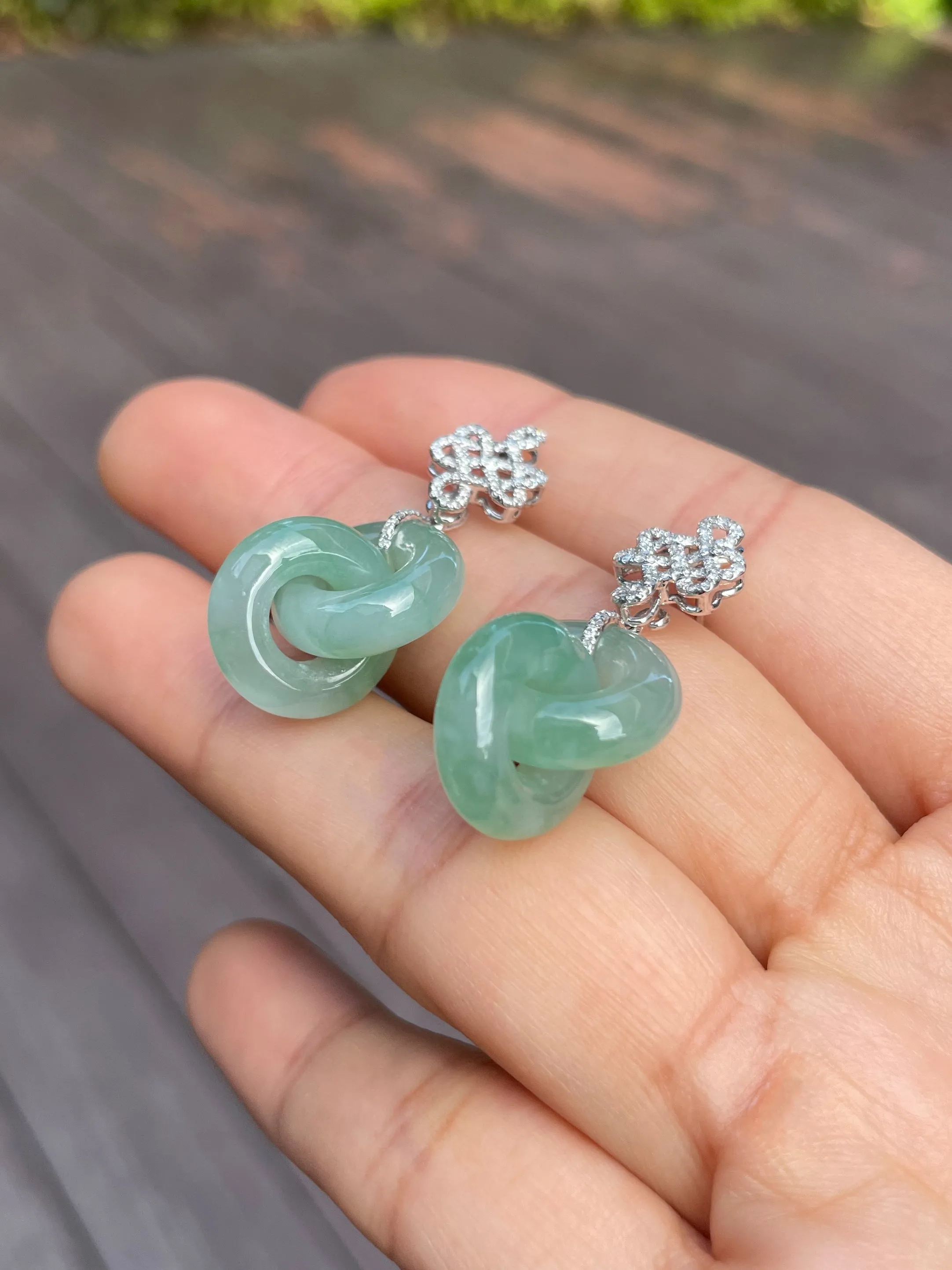 Green Jadeite Earrings - Double Hoop (NJE077)