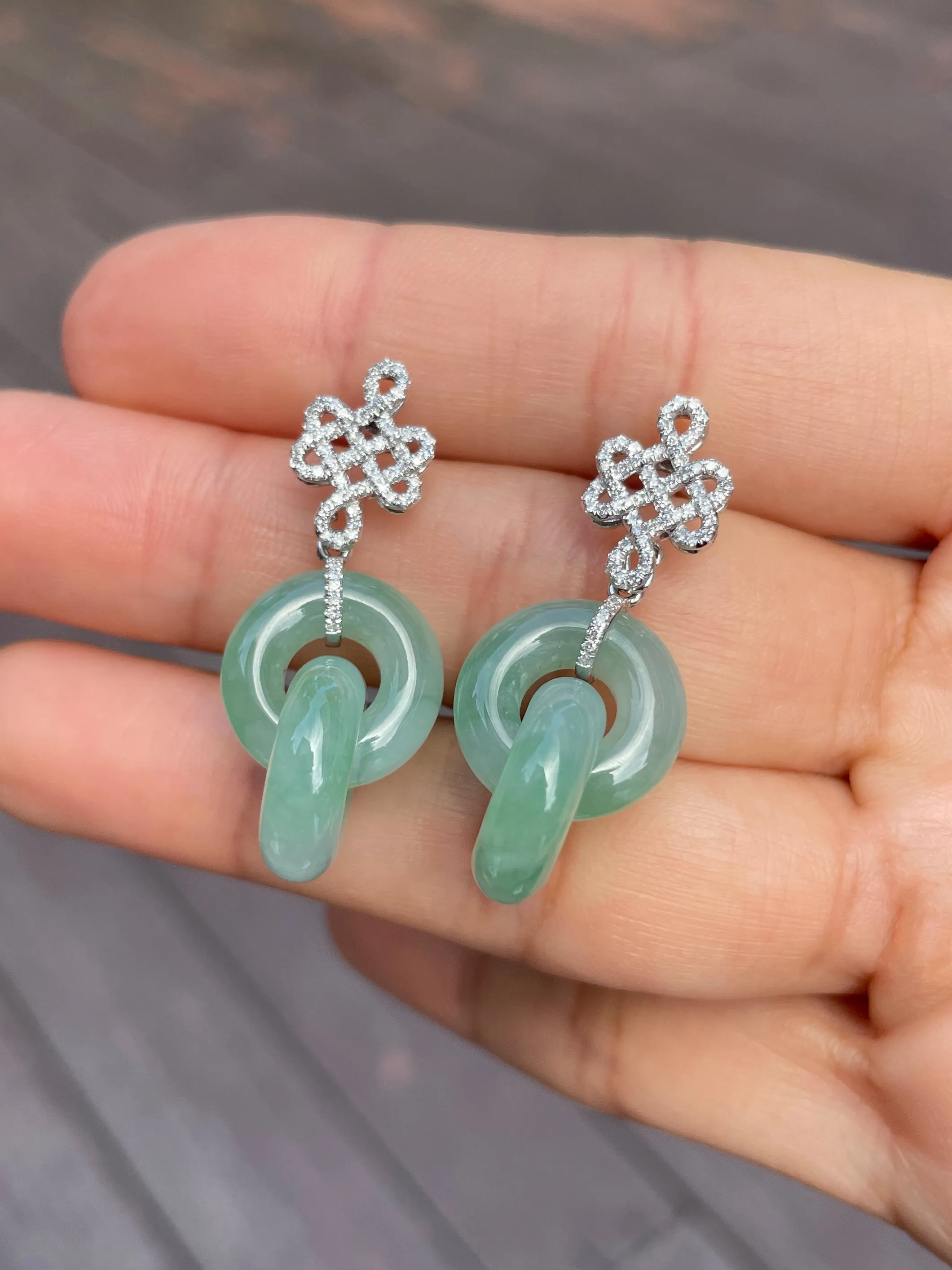 Green Jadeite Earrings - Double Hoop (NJE077)